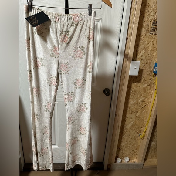Chaser Pants - Chaser Velour Floral Print Flare Lounge Pants